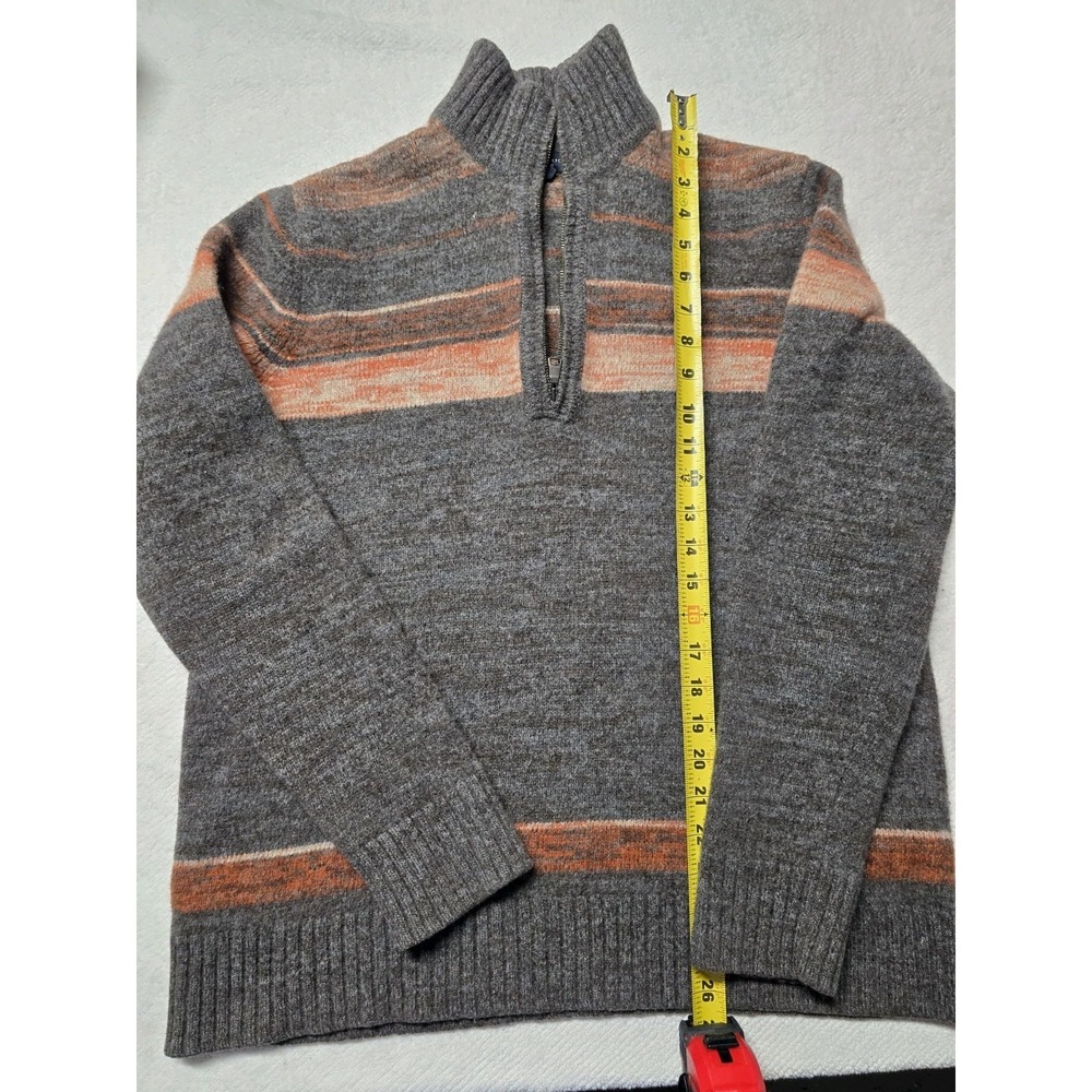Banana Republic Men's XL 100% Merino Wool 1/4 Zip Sweater Gray Orange Stripe